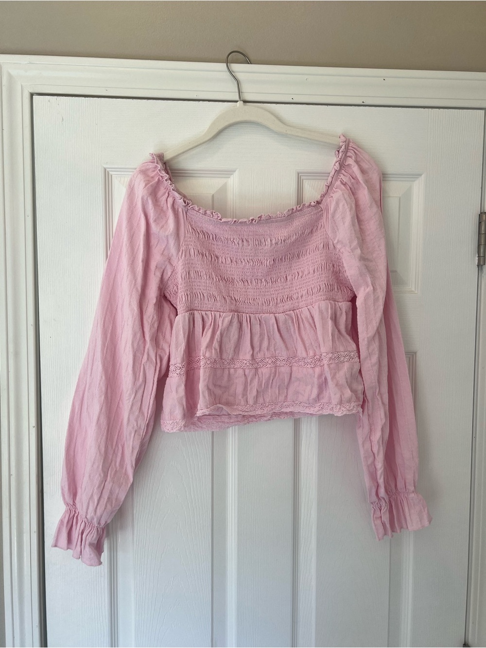 Celebrity Pink Pastel Pink Smocked Peasant Top - Size Medium